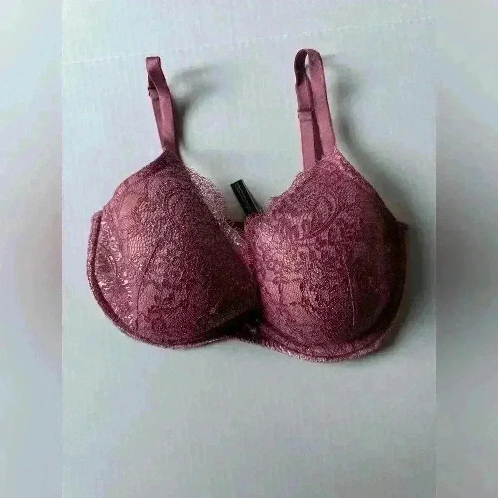 Victoria's Secret Women’s Plunge Dusty Rose Gold Metallic Pink Bra Size 34 DD